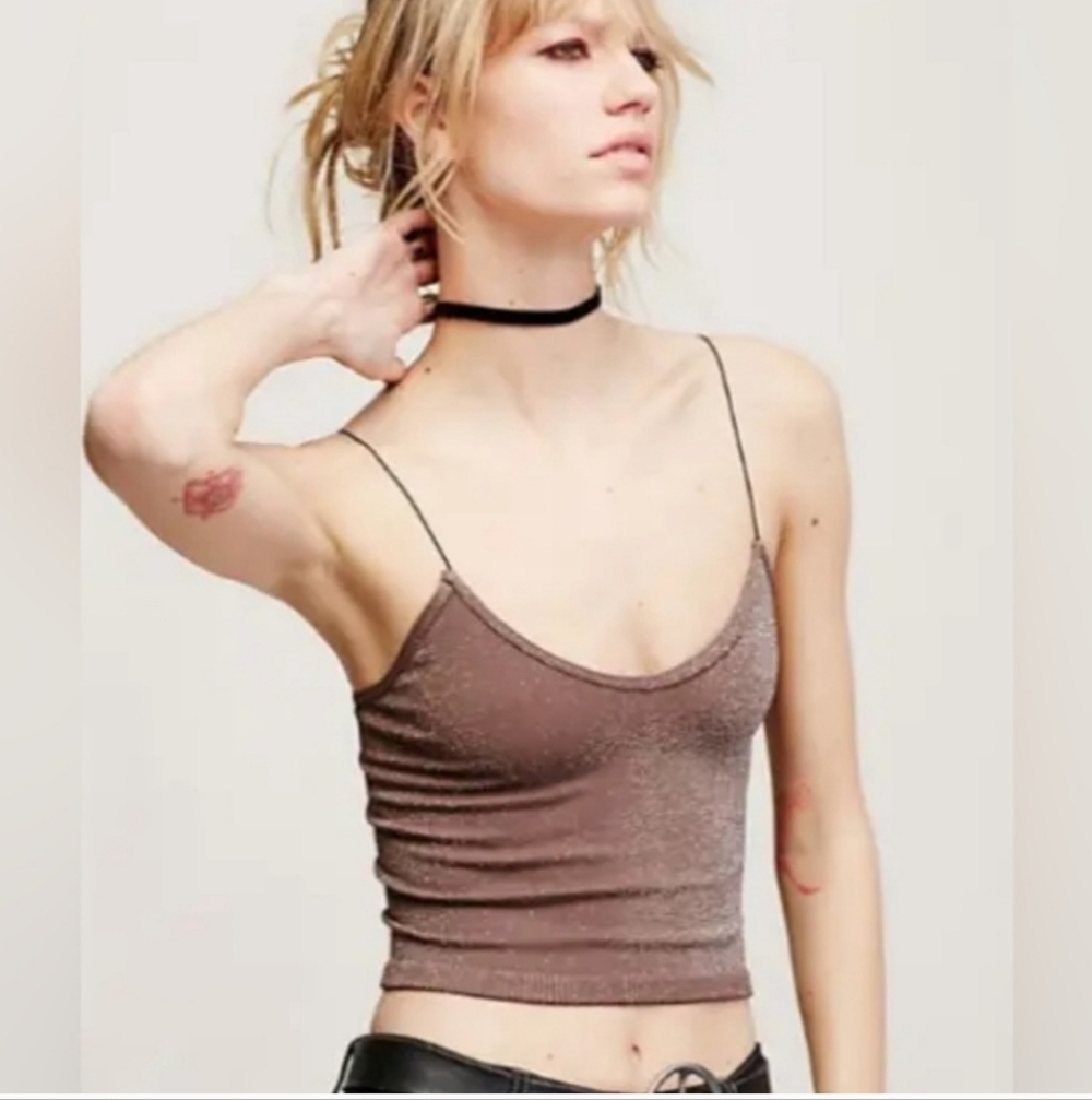 Free People Intimately Skinny Strap Brami Lurex Crop Top In Mink•XS/S•NW… - Picture 4 of 11